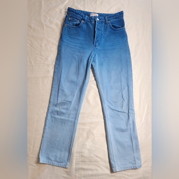 Zara Women’s Size 4 Ombre Gradient Blue High Rise Straight Leg Jeans Denim - Picture 1 of 9